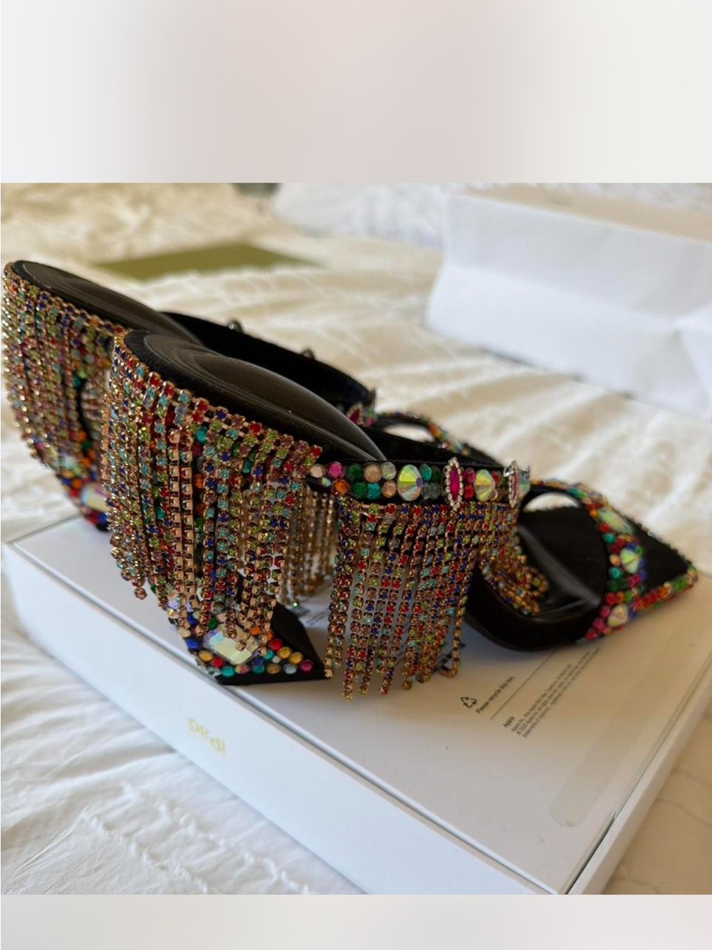 Multicolor Crystal Fringe Block Heel Sandals - Picture 5 of 6